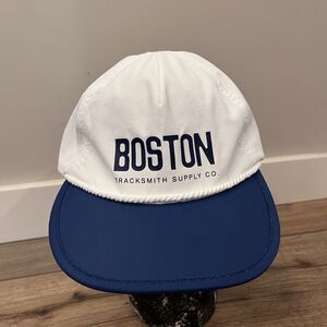 Tracksmith Supply Co. Boston Marathon 2025 White Blue Running Hat Strapback